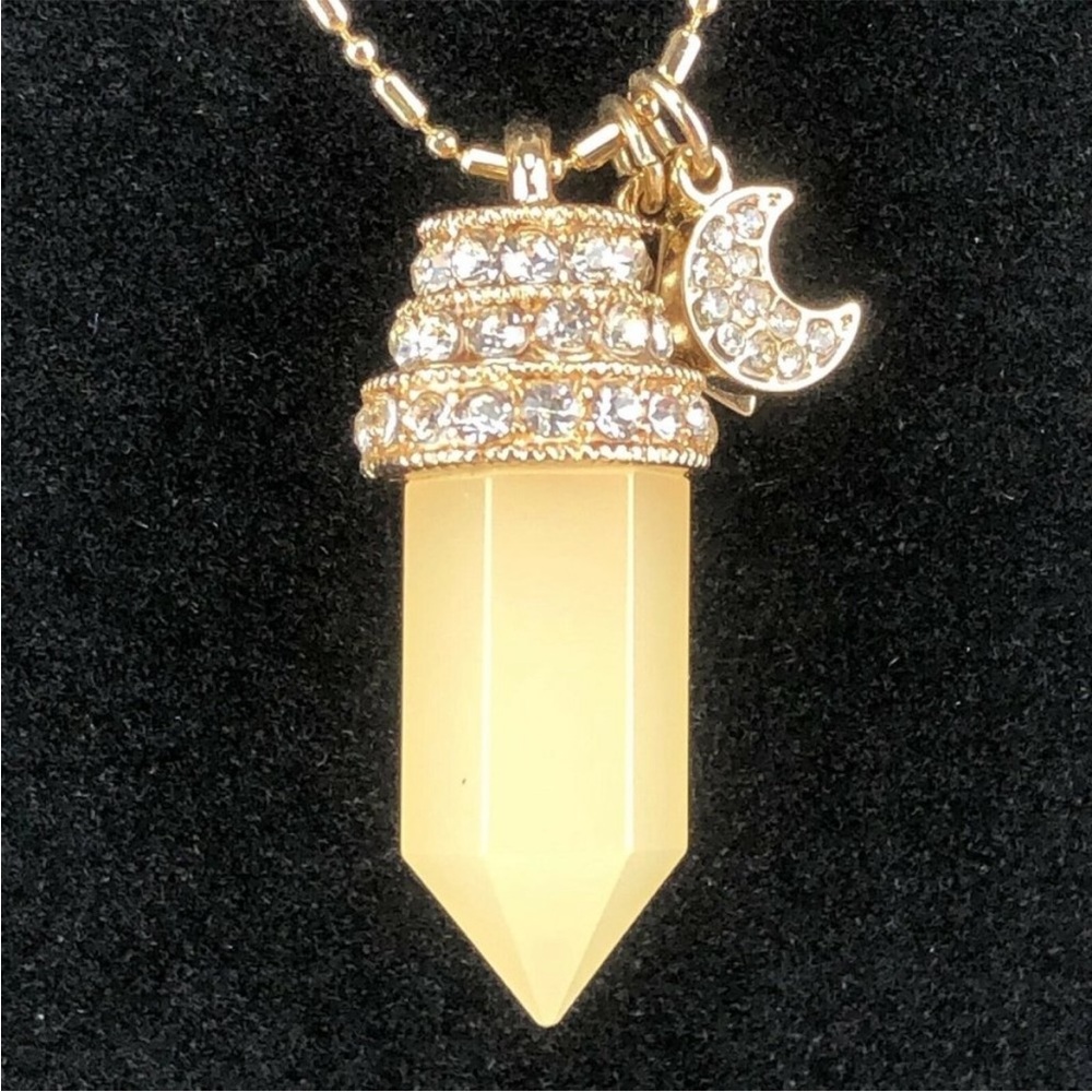 N324 Gold-Tone Yellow Crystal Point Pendant Necklace with Moon Charm